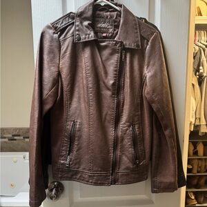 S.L. Fashions Chocolate Brown Faux Leather Moto Jacket